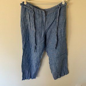 Talbots petite linen belted pants blue size 10p